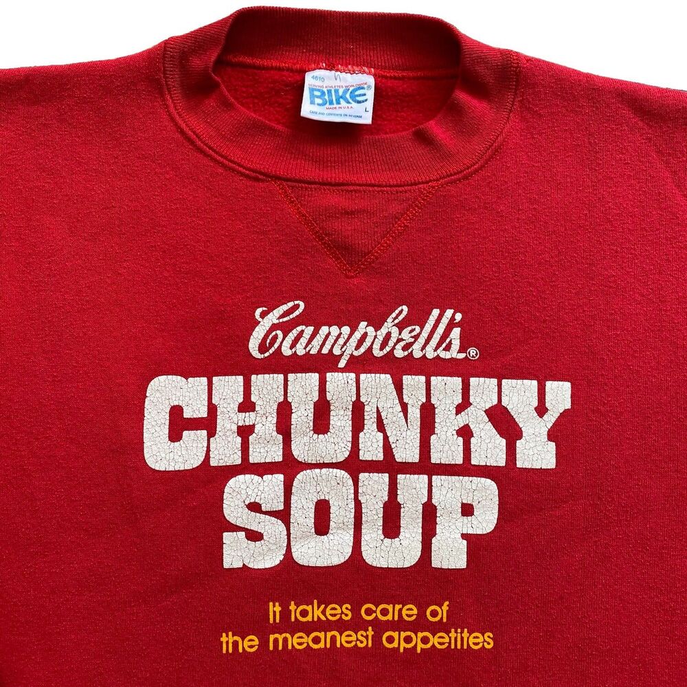 Vintage Campbells Chunky Soup Sweatshirt 80s Large Red Food Bike